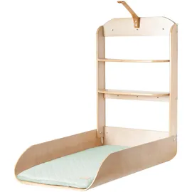 roba Wandwickelregal - Klappbares Wickelregal aus Holz natur + Wickelauflage roba Style Frosty green - Wandwickeltisch mit 2 Ablagefächern & gebogenen Seiten