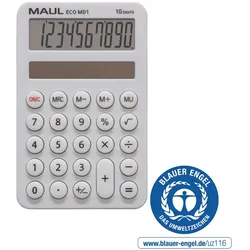 MAUL Taschenrechner ECO MD 1 Solar 1-zeilig, 10 Ziffern weiß