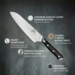 Alpha-Royal Japanese Serie 7` Santoku-Messer Damaszener-Stahl Schwarz