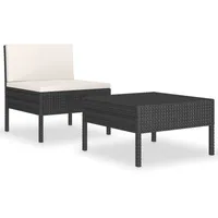 vidaXL 2-tlg. Garten-Lounge-Set mit Auflagen Poly Rattan Schwarz