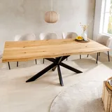 riess-ambiente Massivholz Esstisch WILD OAK 160cm natur schwarz Eiche Baumkante Sterngestell Esszimmertisch Tisch Konferenztisch - Braun