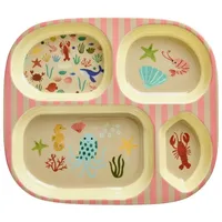 Rice Kinderteller 24 x 21 cm Coral/Ocean Print 4er Set