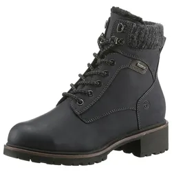 Winterboots TAMARIS, Damen, Gr. 37, blau (navy), Nubuklederimitat, Textil, unifarben, modisch, Schuhe, Blockabsatz, Schnürboots, Winterstiefelette mit Duo Tex-Ausstattung