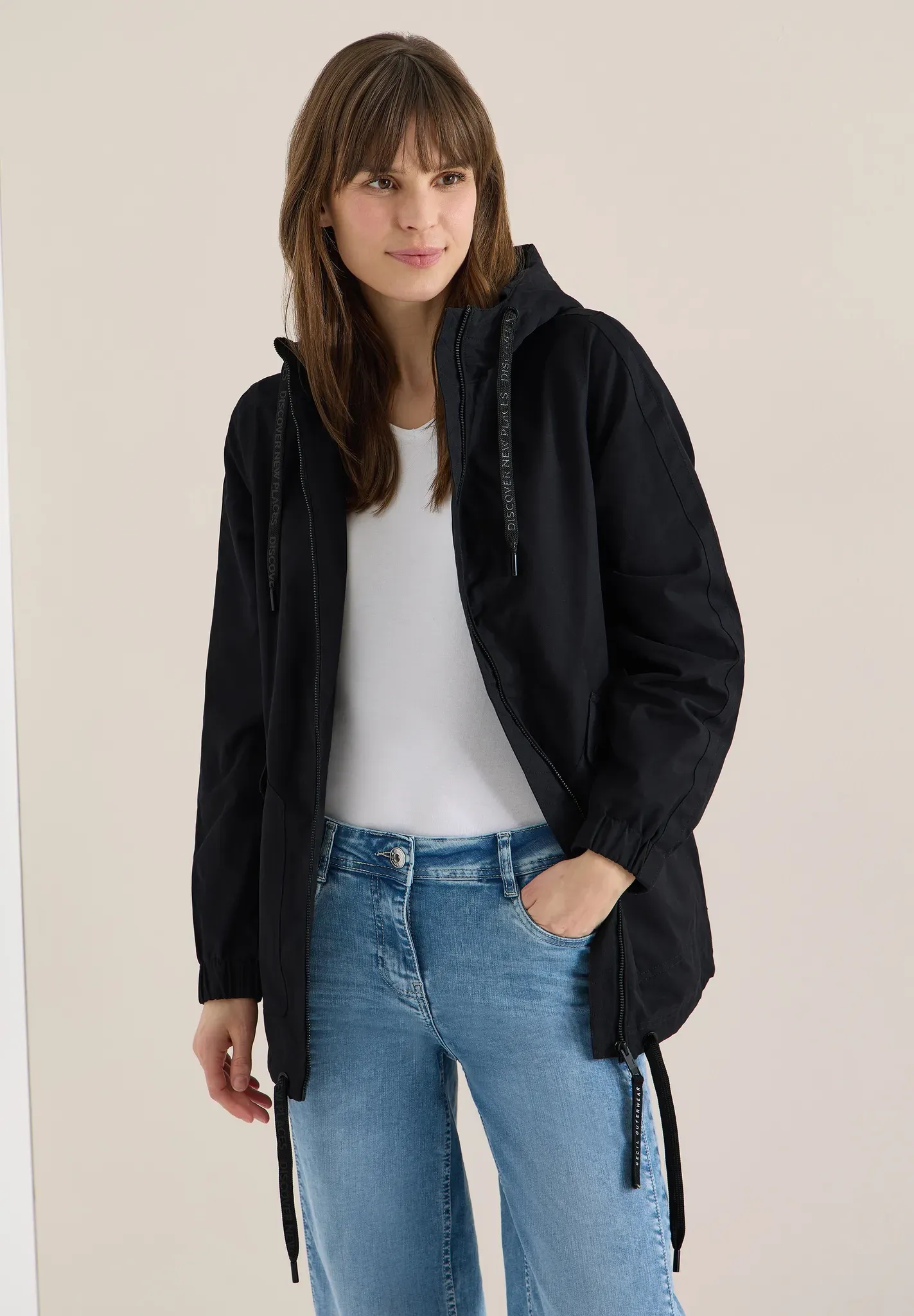 Windbreaker CECIL, Damen, Gr. S (38), schwarz, Web, 55% Baumwolle, 38% Polyester, 7% Polyamid, unifarben, comfort fit normal, ohne Ausschnitt, Bündchen, Jacken Windbreaker, im soften Baumwoll-Mix