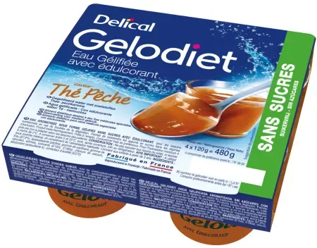 Gelodiet Geliertes Wasser Zuckerfrei Pfirsich Geschmack Becher 4x120g