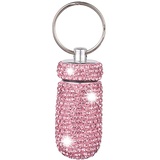 Bling Bling Pillenbox Schlüsselanhänger,MoreChioce Glitzer Strass Aluminiumlegierung Pille Fall Mini Pillendose Tragbare Pillenbehälter Schlüsselring Wasserdichte Pillenhalter Schlüsselbund,Rosa