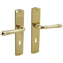 MS Beschläge Schildgarnitur Classic Türbeschlag Türdrücker Messing Optik Türgriff Buntbart