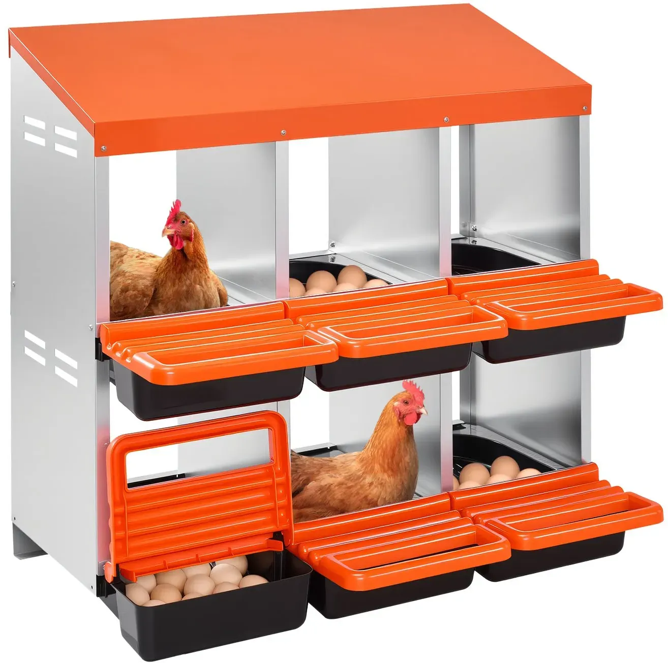 VEVOR Legenest, 6 Fächer, Abrollnest aus Metall, Hühnernest mit schützenden Auffangdeckeln, ausrollbare Legebox, Brustnest für Hühner, Enten, Hähnchen und anderes Geflügel, 796x525x790 mm