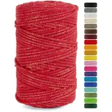 Netuno 1x Makramee Garn rot mit goldenem Metallfaden 5 mm 100 m Baumwollkordel Textilgarn Kordelband Naturgarn Naturbaumwolle Garn für Makramee Baumwollgarn Weihnachten Kordel Geschenkband Macrame