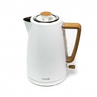 Husla 73926 ELECTRIC KETTLE 1,7l Liters, Stainless Steel heating element, Wood-like handle, White