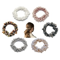 6 Stück Kristallperlen-Haargummis, Perlenarmband, Haarbänder, elastische Haarseile mit Perlen, Pferdeschwanzhalter für Frauen und Mädchen (Farbe B)