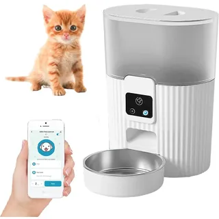 Smart Futterautomat für Katze, WiFi Katzenfutterautomat mit App-Steuerung, transparente Futterbehälter: Füllstand Immer im Blick