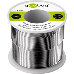 Goobay Profi Lötzinn bleifrei, ø 1,0 mm, 250 g - Zusammensetzung: 0,3 % Silber, 0,7 % Kupfer, 96,5 % Zinn, Flussmittelanteil: 2,5 %, Schmelzpunkt 217° C