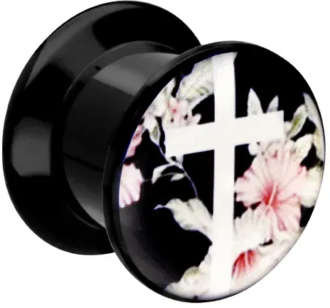 Acryl Plug KREUZ + BLÜTEN