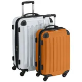 HAUPTSTADTKOFFER - Alex - 2er Koffer-Set Hartschale glänzend, 65 cm + 55 cm, 74 Liter + 42 Liter, Weiss-Orange