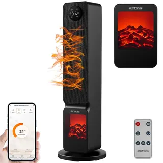 Echos Heizlüfter mit Kaminillusion und Wifi Heizlüfter mit Flammeneffekt Kaminheizer Elektroheizlüfter Keramik-Heizkamin