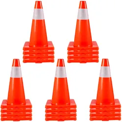 Verkehrssicherheitskegel, 20 Stück, PVC-Parkkegel, 45,7 cm, mit 1 reflektierenden Kragen, 27,9 x 27,9 cm, rote PVC-Basis für Straßen mit erhöhter Warnstufe, Baustellen