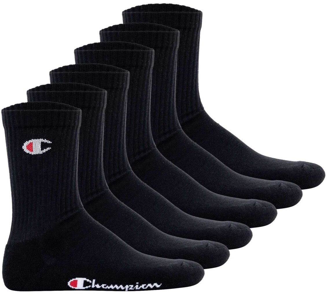 Champion Unisex Socken, 6 Paar - Crew Socken Basic Schwarz EU 43-46