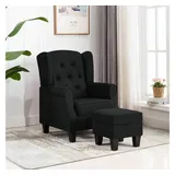 vidaXL Ohrensessel mit Fußhocker Stoff 67,5 x 94 x 69 cm Schwarz