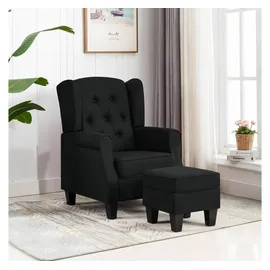 vidaXL Ohrensessel mit Fußhocker Stoff 67,5 x 94 x 69 cm Schwarz