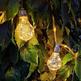 salcar Lichterkette LED 10M Hanfseil 20 Glühbirnen Solar wetterfest Warmweiß