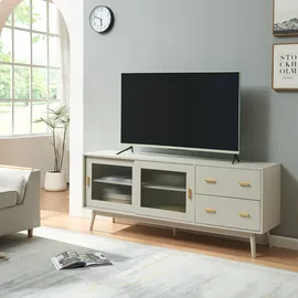 [en.casa] Susa TV-Lowboard 160x40x65 cm Beige Glas/Holz/MDF