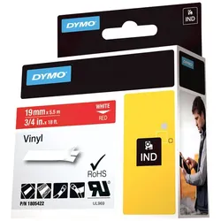 Dymo Rhino Coloured Vinyl - Vinyl - permanenter Klebstoff - Weiß auf Rot - Roll