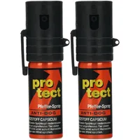 2X Pfefferspray Protect Anti-Dog 15ml Breitstrahl mit seitlichem Clip Tierabwehrspray zur Selbstverteidigung