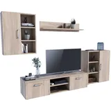 matkam Wohnwand Dedal, Schrankwand Wohnzimmer Modern, Wohnzimmerschrank mit Fernsehtisch Komplett Möbel (Sonoma Eiche)