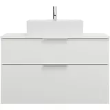 Burgbad Eqio Konsolenplatte, Ausschnitt mittig, 2 Schubladen, Breite 1000mm, WXXH100F2009G0146, Farbe: Weiß Hochglanz / Weiß Hochglanz, Griff Chrom G0146
