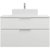 Burgbad Eqio Konsolenplatte, Ausschnitt mittig, 2 Schubladen, Breite 1000mm, WXXH100F2009G0146, Farbe: Weiß Hochglanz / Weiß Hochglanz, Griff Chrom G0146