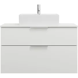 Burgbad Eqio Konsolenplatte, Ausschnitt mittig, 2 Schubladen, Breite 1000mm, WXXH100F2009G0146, Farbe: Weiß Hochglanz / Weiß Hochglanz, Griff Chrom G0146