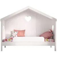Vipack Hausbett Amori mit Rückwand u. Absturzschutz, 90x200 cm, inkl. Rolllattenrost, Kiefer und MDF weiß