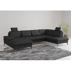 Wohnlandschaft SIT & MORE "Morris U-Form, inkl. Sitztiefenverstellung", schwarz, B:335cm H:82cm T:212cm, Sofas, wahlweise mit Armteilverstellung, Bettfunktion & Bettkasten