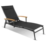 HARTMAN Alice Sonnenliege, xerix/schwarz, Alu/Textilen, 179 x 75,5 x 33 cm, FSC Teak-Armlehnen
