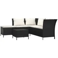 vidaXL Polyrattan Lounge Set 4-tlg. schwarz/weiß inkl. Kissen 319690