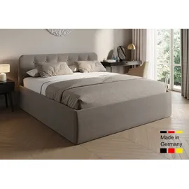 home collective Polsterbett 100x200 cm Doppelbett Bett mit verstellbarem Lattenrost & Bettkasten, gepolstertes Kopfteil, Germany | Beige