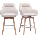 Skandinavische Barhocker 360° drehbar in Textur-Beige Samteffekt Stoff und helles Holz H65 cm (2er Set) ALESS