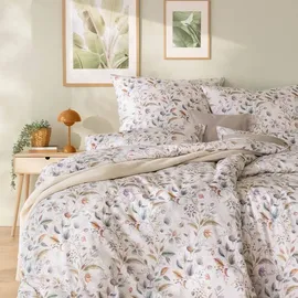 Estella Mako-Satin Bettwäsche Jolanda creme Wiesenblumen Blätter 7953-215