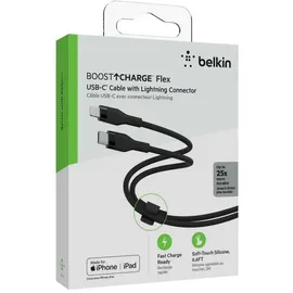 Belkin BoostCharge Flex USB-C Kabel mit Lightning Connector 2 m, Schwarz