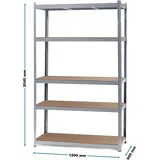 Wiltec Schwerlastregal Metall 120x60x204cm silber mit 5 Ablagen