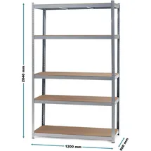 Wiltec Schwerlastregal Metall 120x60x204cm silber mit 5 Ablagen