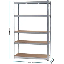 Wiltec Schwerlastregal Metall 120x60x204cm silber mit 5 Ablagen