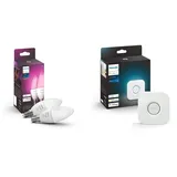 Philips Hue White & Color Ambiance E14 LED Lampe 2-er Pack inkl. Hue Bridge, dimmbar, bis zu 16 Mio. Farben, steuerbar via App, kompatibel mit Amazon Alexa (Echo Echo Dot)
