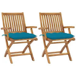 vidaXL Gartenstühle 2 Stk. mit Hellblauen Kissen Massivholz Teak