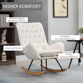 Homcom Schaukelstuhl Gummiholz, Leinen