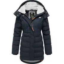 Ragwear Damen Wintermantel Warmer wasserdichter Steppmantel lang mit Kapuze Ashanta Block Navy Gr. XL - XL