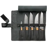 Friedr. Dick DICK Leder-Rolltasche „VIVUM“ (5-teilig, kleinen Officemesser, Santoku mit Kullenschliff, klassischen Kochmesser, BBQ-Messer ASADOR, Brotmesser) 83668000-01, Braun