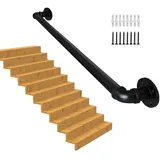 Handlauf Treppe, Rutschfester Treppengeländer Innen und Außen, Geländer Treppe Rohrförmiges Handfußgeländer,Wandhandlauf mit Zubehör Handlauf Schwarz Komplettset(black, 1M)