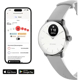 Withings ScanWatch Light 37 mm perlweiß, Sport Fluorelastomer-Armband grau/silber